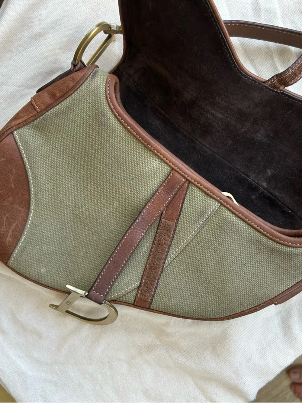 Dior Brown Leather Trim Logo-Print Interior Shoulder Bag - Picture 6 of 10